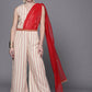 Ahalyaa Off White & Red Printed Basic Jumpsuit - Swadesiicart
