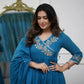 The52 Petrol Women's Beautiful Parampara Fabric Embroidered Work Flared Kurta Pant and Dupatta Set - Swadesiicart