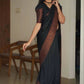 DEIANA'S Beautiful Designer Golden zari Soft Lichi Silk Saree - Black - Swadesiicart