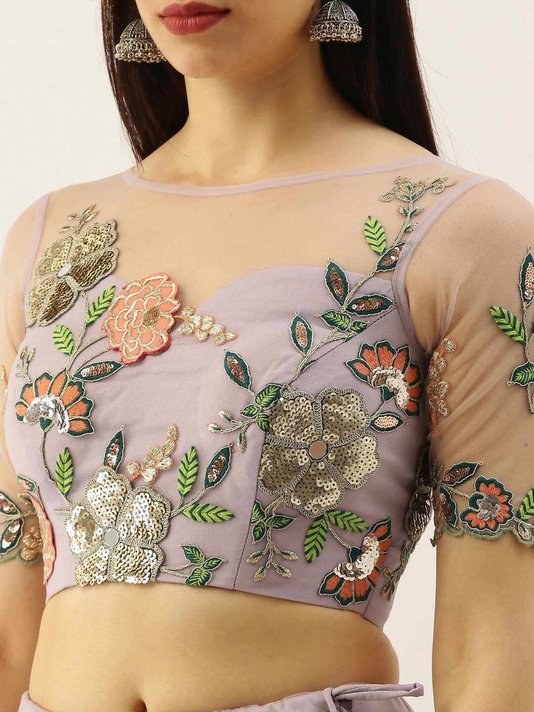 House of Panchhi Lavender - Net Embroidered Sequence Lehenga | Swadesiicart