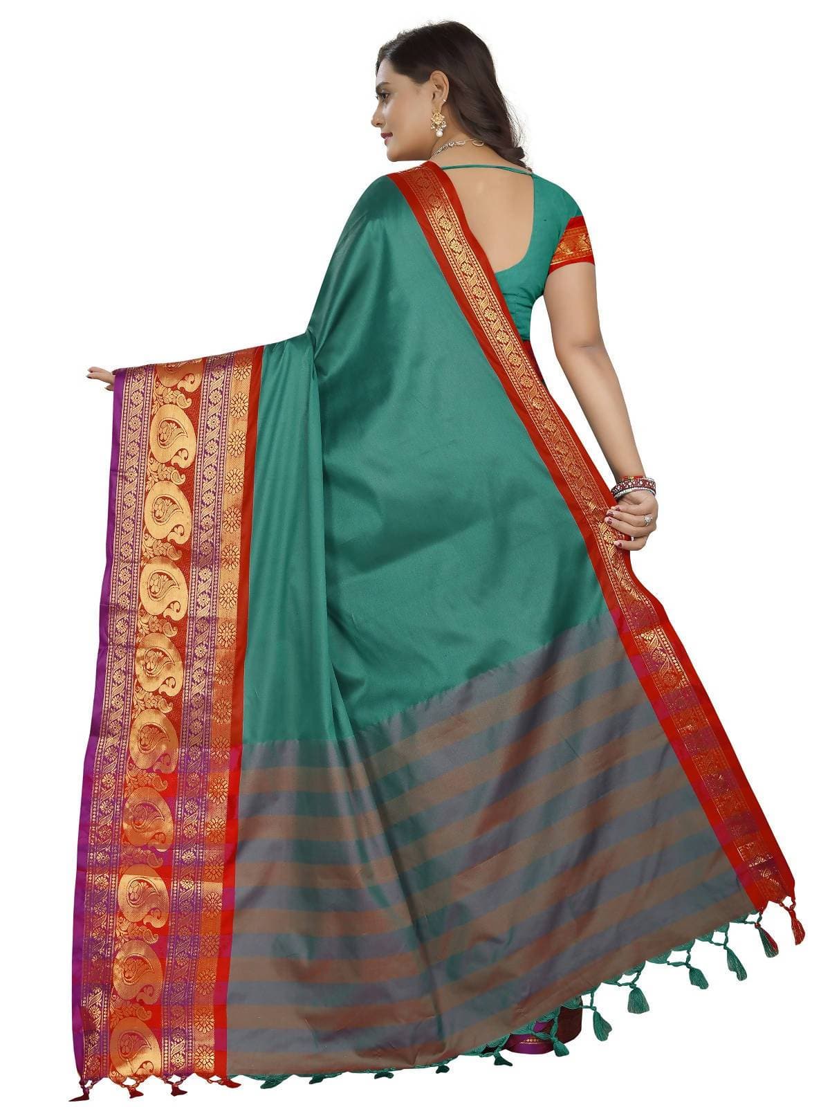 Vamika Banarasi Silk Rama Green Weaving Saree | Swadesiicart