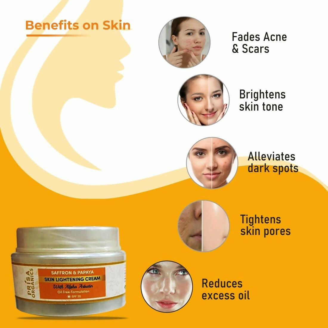 Prisa Organics Saffron & Papaya Skin Lightening Cream With Alpha Arbutin SPF 20 - Swadesiicart