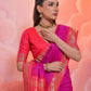 Vishnu Weaves Women's Wine Soft Silk Zari Woven Saree with Blouse - Swadesiicart