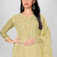 Beige Heavy Organza Silk Embroidered Unstitched Dress Material - Amara