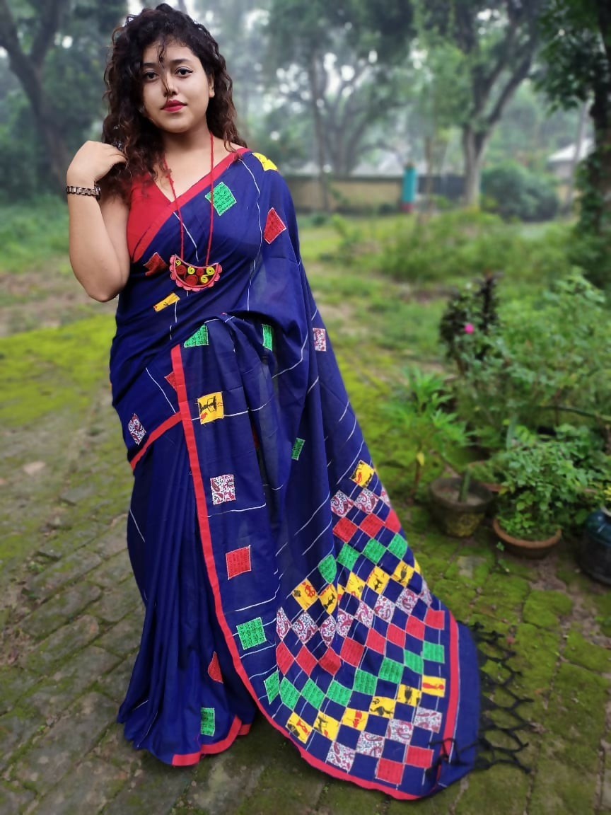 Exclusive Collection Multy Beautiful Cotton Applique Work Saree - Swadesiicart