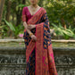 Vishnu Weaves Women's Navy-Blue Pashmina Silk Thread Woven Saree with Blouse - Swadesiicart