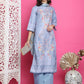 Jyoti Fashion Women's Grey Satin Traditional Digital Print with Crystal work Kurta with Trouser & Dupatta | Swadesiicart