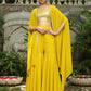 Janasya Yellow Georgette Sequined Top Bottom Cape | Swadesiicart