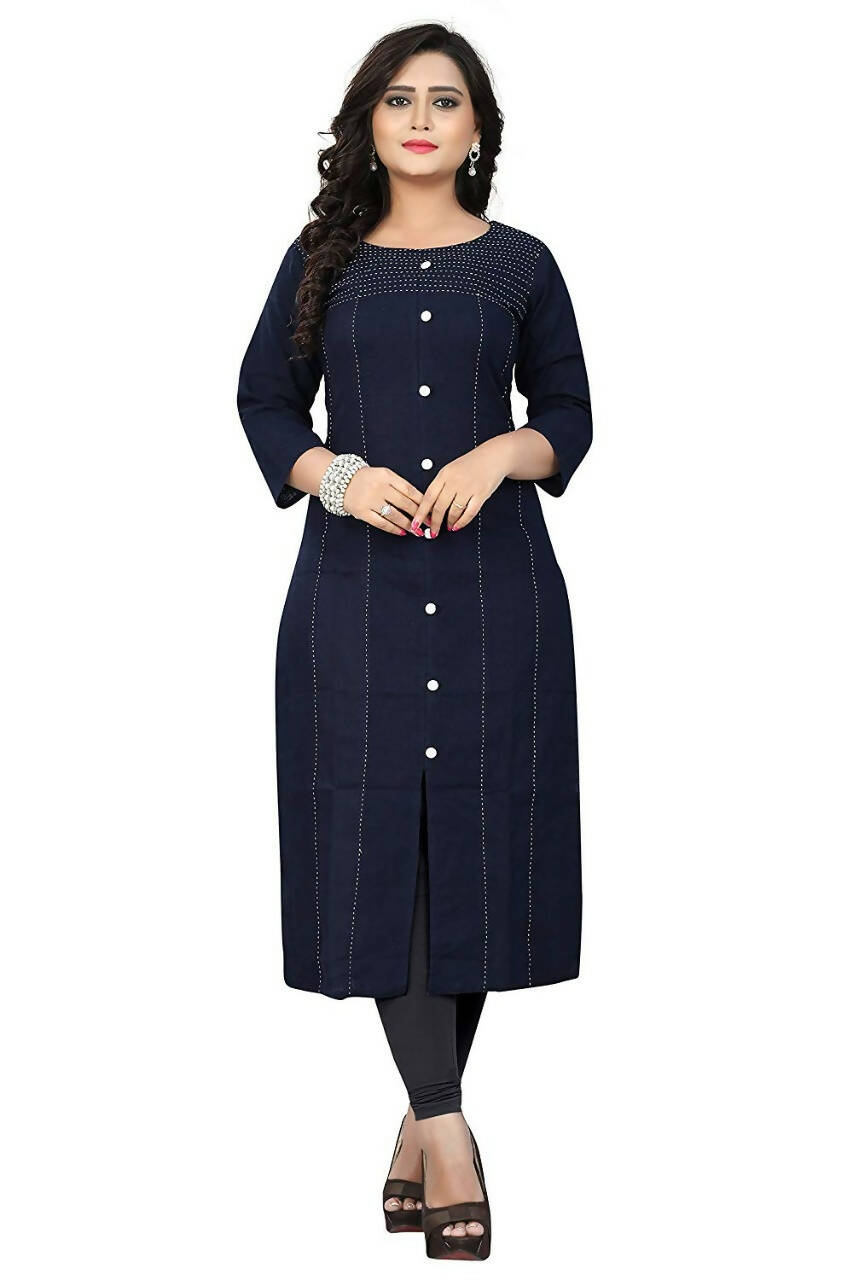 Women's Navy Kurti With Thread Work Giving Elegant Outlook - G & A Apparels | Swadesiicart
