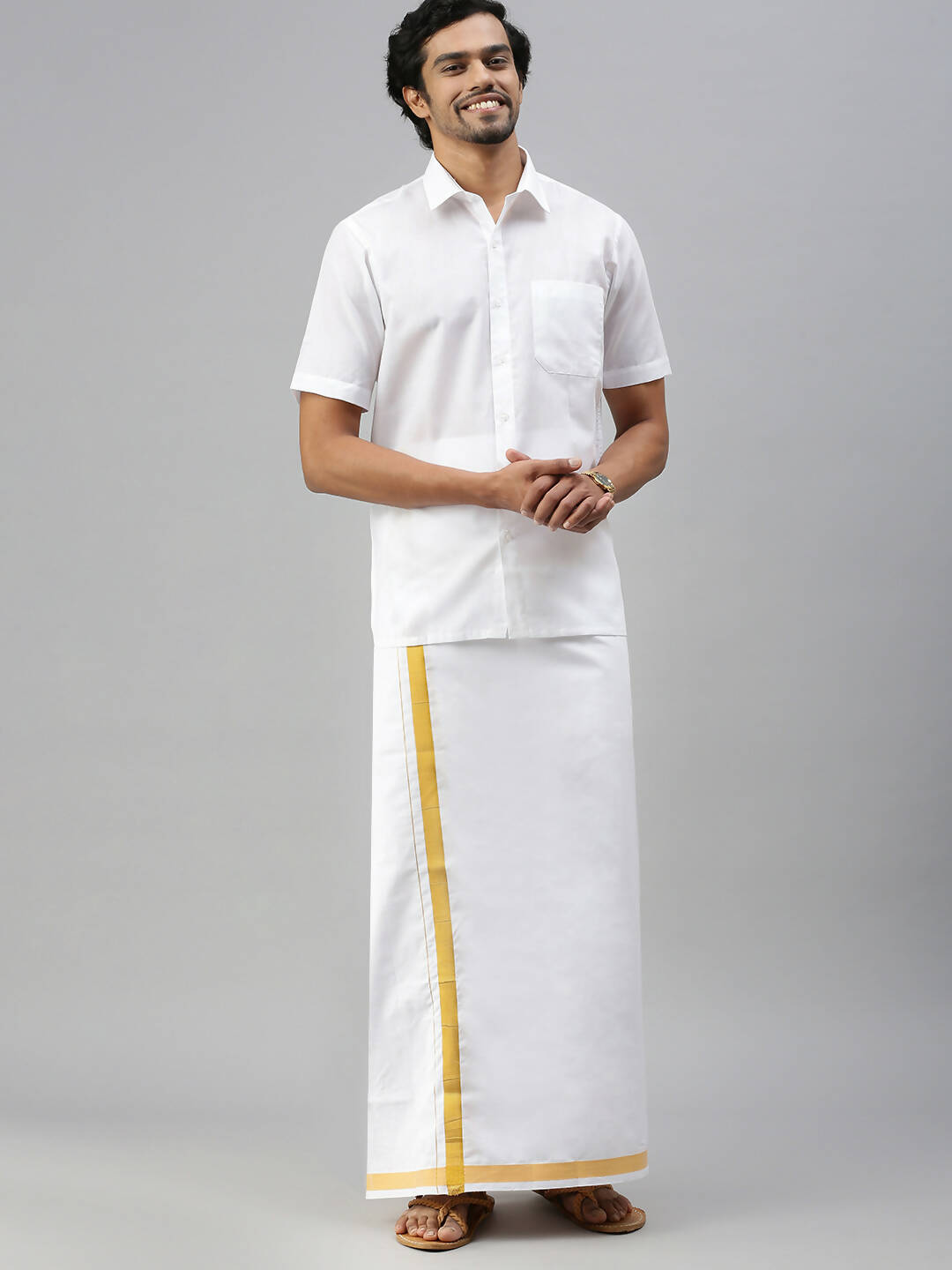 Ramraj Cotton Mens Half Sleeve Formal White Shirt | Swadesiicart
