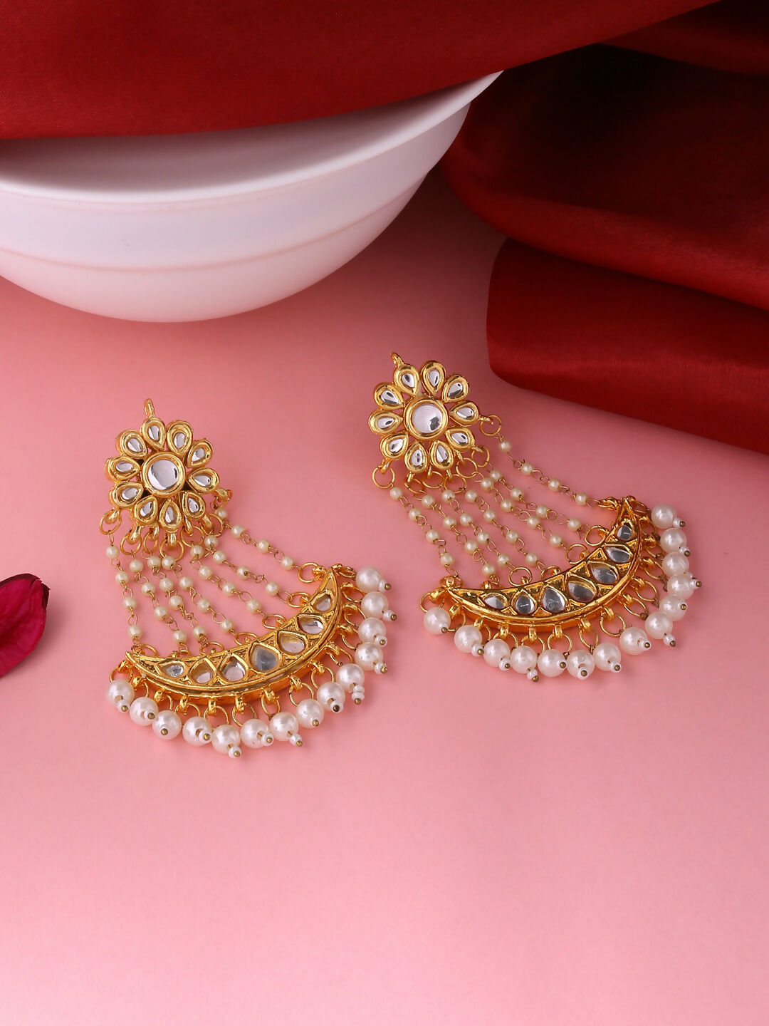 NVR Women Gold-Polished Kundan Chandbali Earrings | Swadesiicart