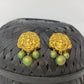 Terracotta Lakshmi Devi Studs With Dangles-Golden Green