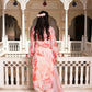 Vaasva Women Peach Tabby Slik Print & Embroidered Kurta, Pant & Dupatta set | Swadesiicart