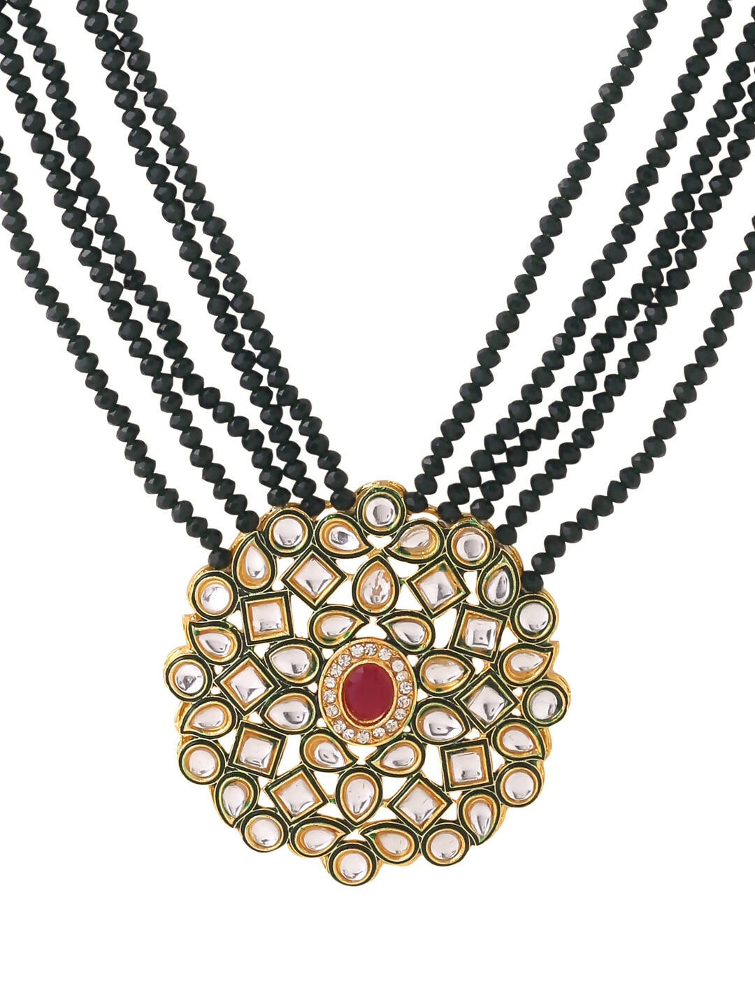 NVR Women Gold-Polished Kundan Studded Jewellery Set - Swadesiicart