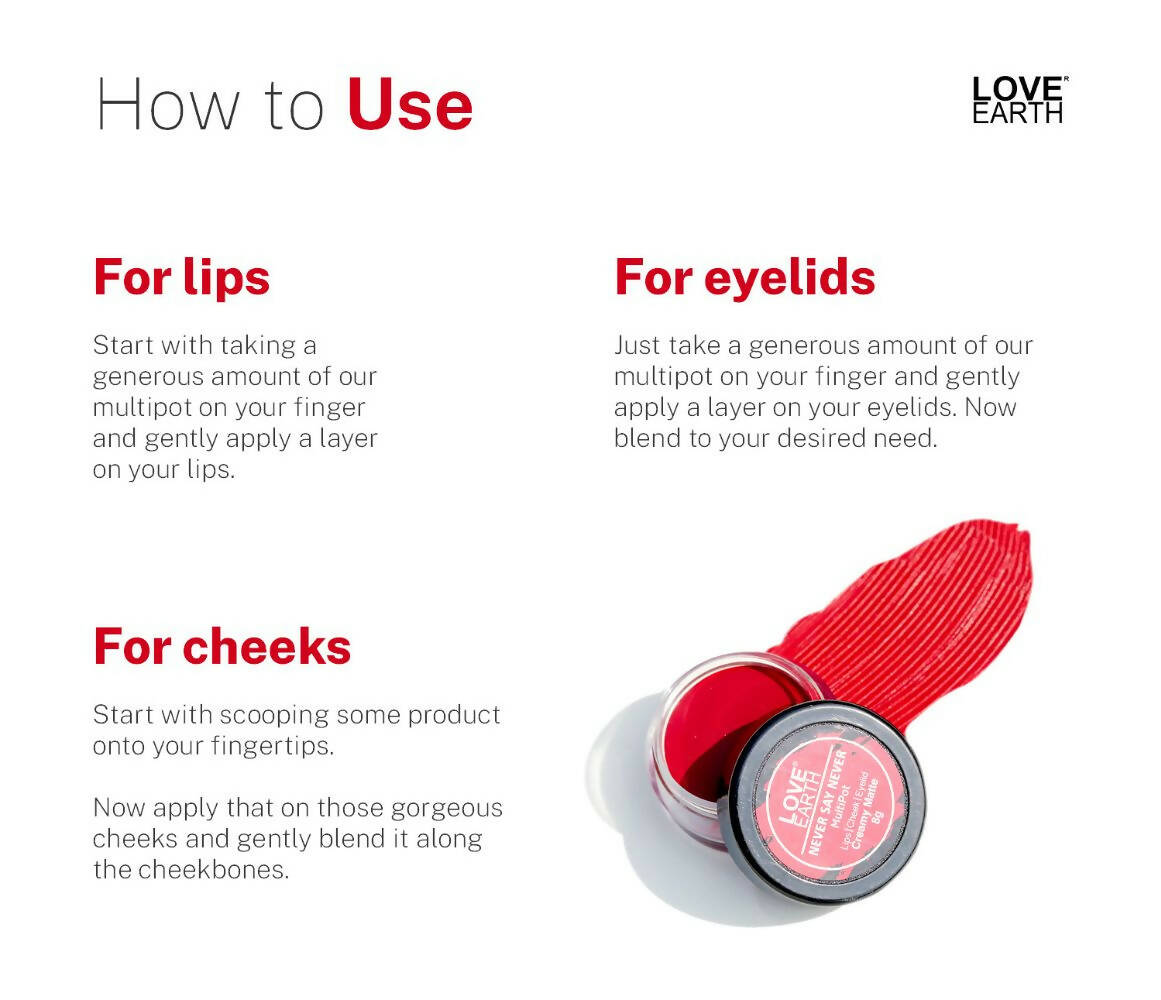 Love Earth Lip Tint & Cheek Tint Multipot - Never Say Never - Swadesiicart