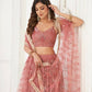 Aastha Fashion Dusty Onion Pink Butterfly Net Tone To Tone Thread Work, Sequence Work And Original Mirror Work Embroidery Wedding Wear Lehenga Choli