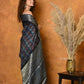 Very Much Indian Modal Silk Ajrakh Handblock Printed Natural Dyes With Designer Border Saree - Black | Swadesiicart
