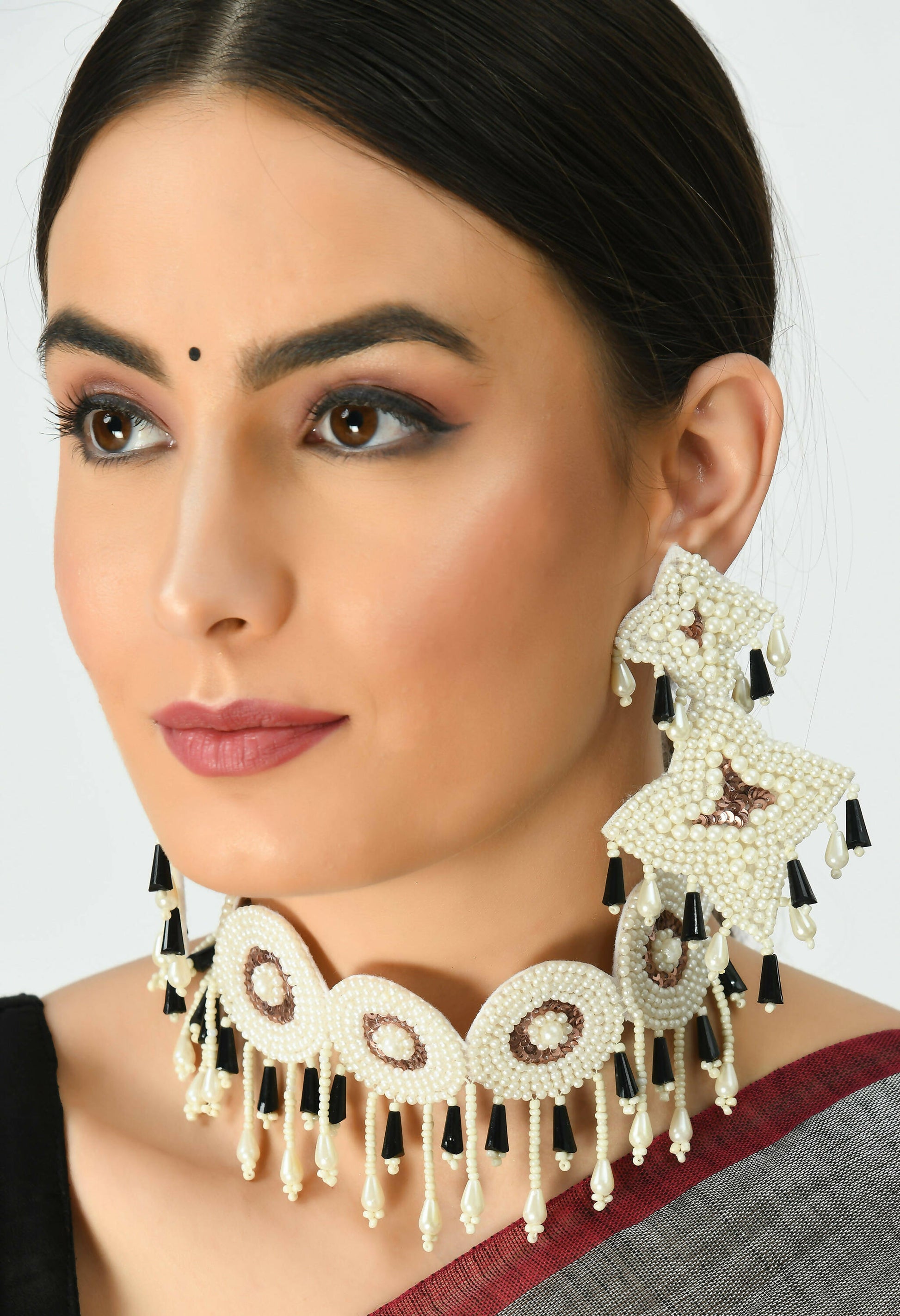 Mominos Fashion Johar Kamal Handicraft Gold/Off White Pearls Necklace with Earrings For Women - Swadesiicart