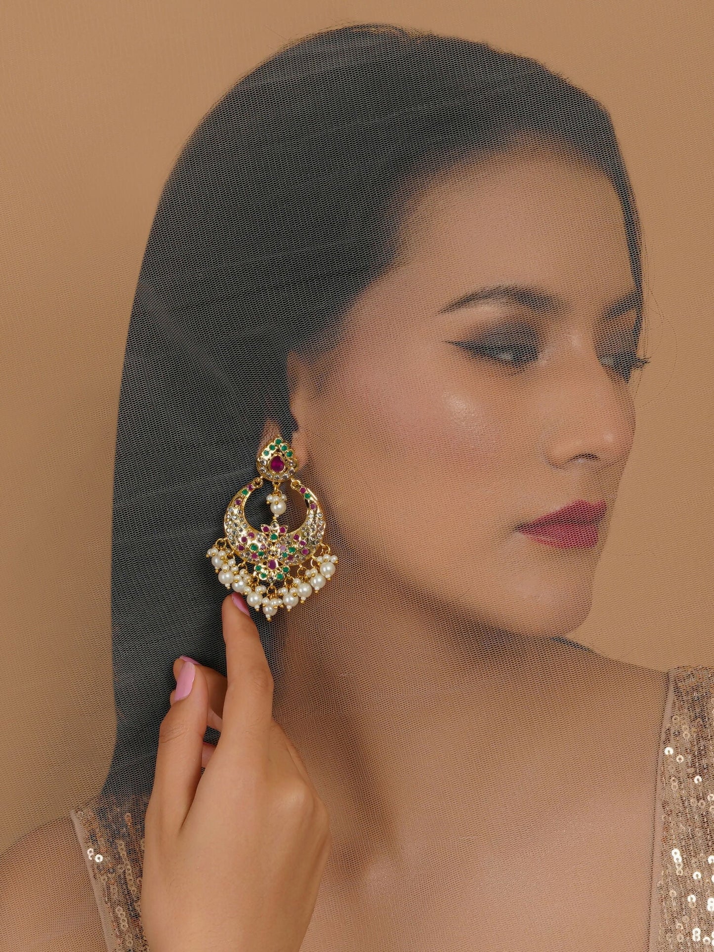 Jadau Earrings (Gold) - Ruby Raang | Swadesiicart
