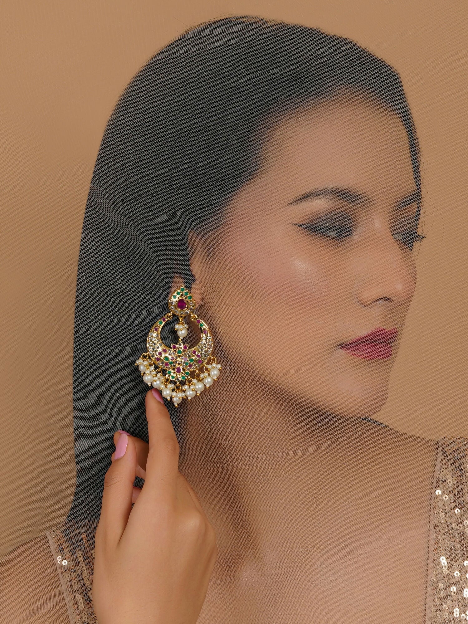 Jadau Earrings (Gold) - Ruby Raang | Swadesiicart