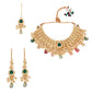 Kundan Choker with Matching Earrings & Maang Tikka Jewellery Set (Gold) - Ruby Raang - Swadesiicart