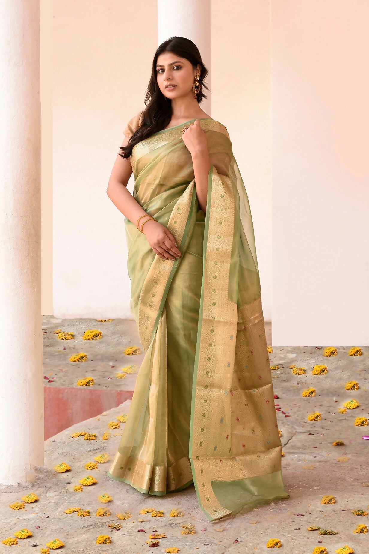 Joban Fashion Green Pure Banarasi Tissue Saree | Swadesiicart