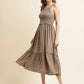 Brown Cotton Solid Flared Dress with Printed Shrug - Yukti