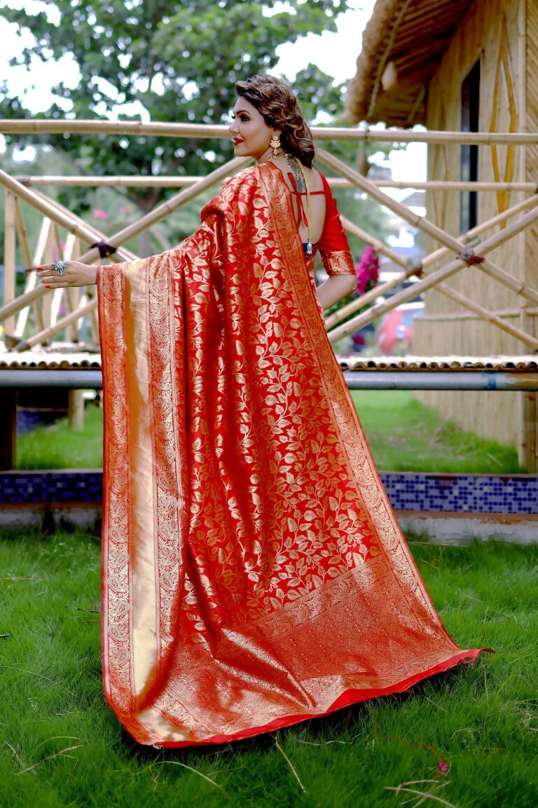Partywear Designer Keshri Banarasi Silk Fancy Saree - Starwalk | Swadesiicart