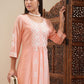 Vishudh Peach-Coloured Floral Embroidered Thread Work Straight Kurta With Palazzos - Swadesiicart