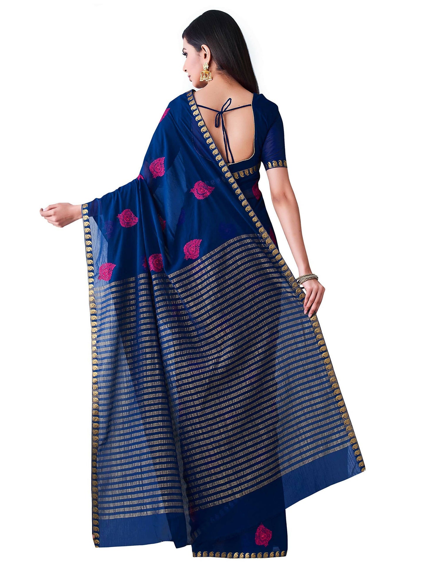 Mimosa Women's Navy Blue Banarasi Chiffon Saree | Swadesiicart