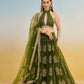 Aastha Fashion Mehandi Green Butterfly Net Tone To Tone Cotton Thread Work And Sequence Work Embroidery Wedding Wear Lehenga Choli