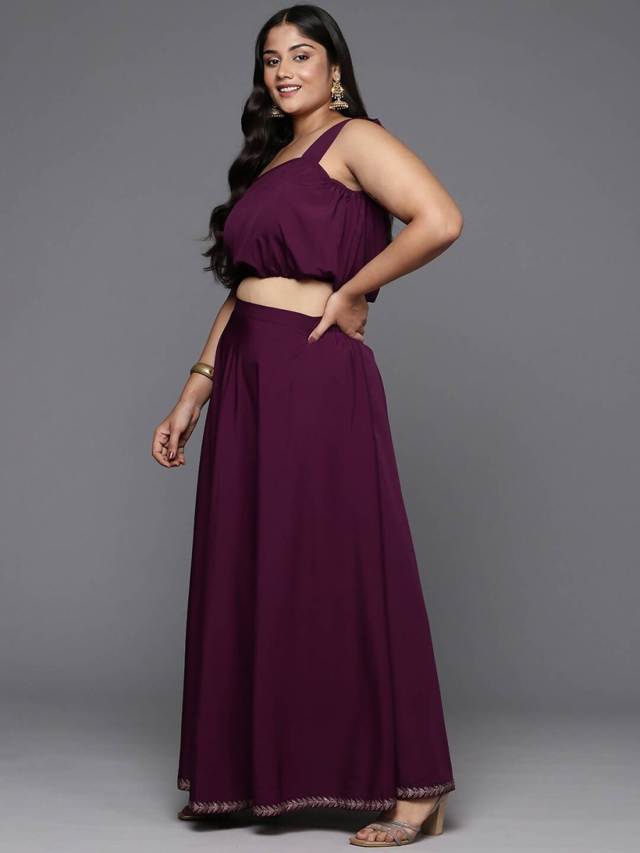 Ahalyaa Women's Traditional Wear Co-ords - Burgundy - Swadesiicart