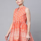 Ahalyaa Women Orange Pure Cotton Porcian Print Tunic | Swadesiicart