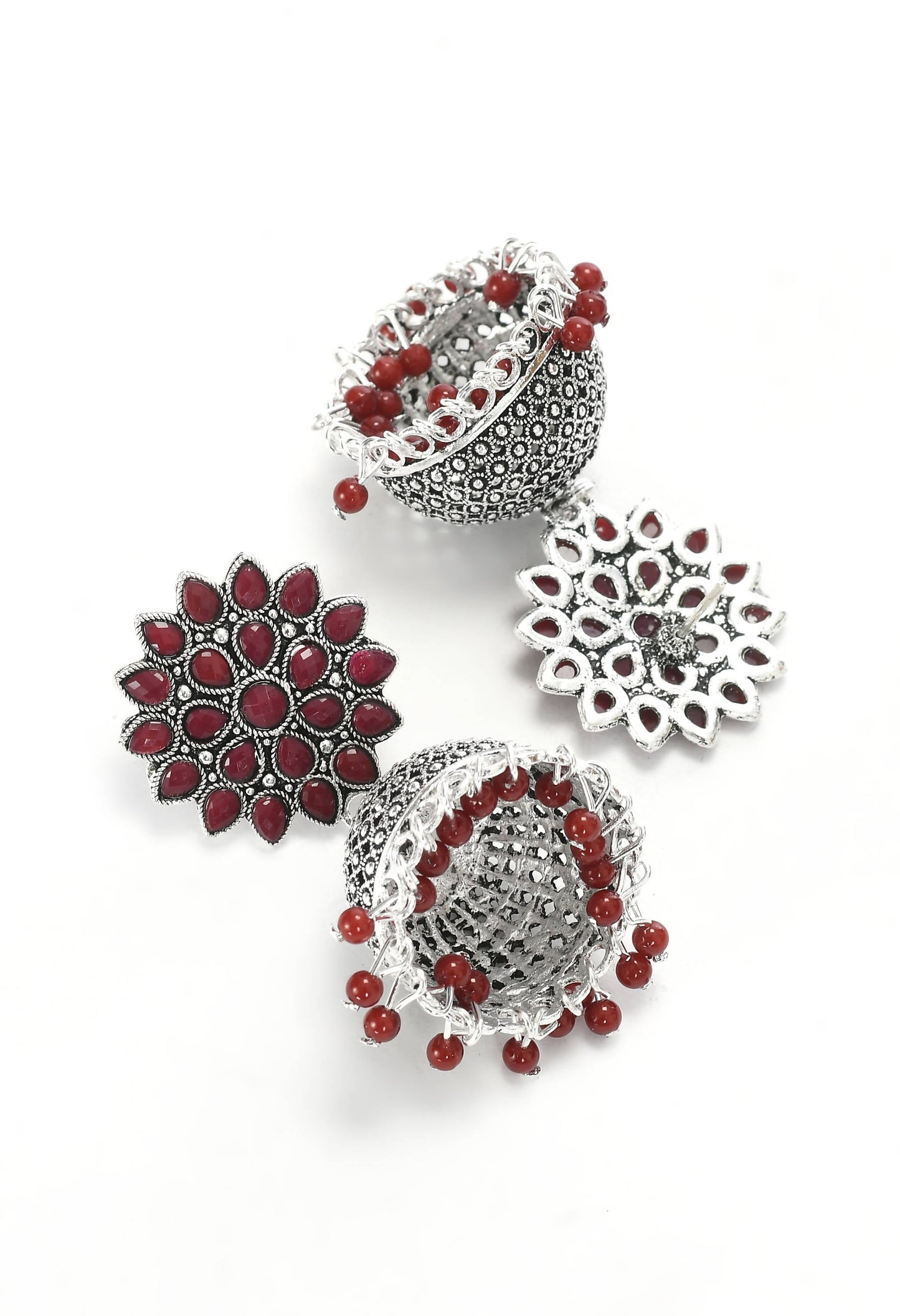 Mominos Fashion Johar Kamal Kundan Work Jhumka With Maroon Beads - Swadesiicart