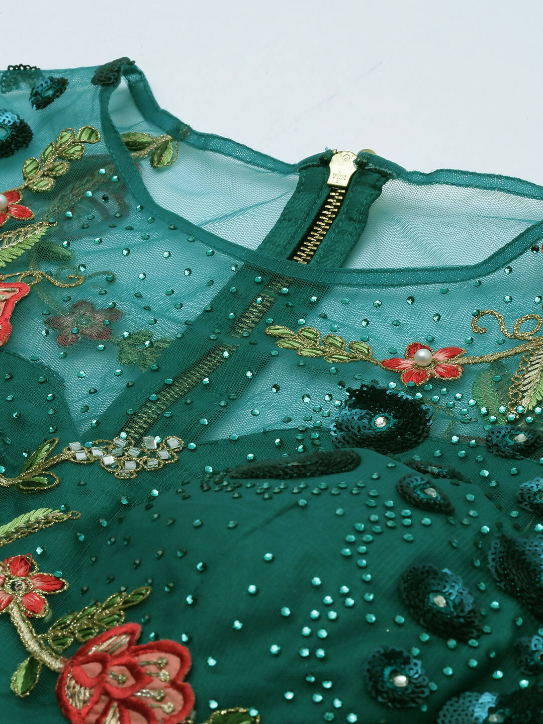 House of Panchhi Teal Net Semi stitched Coding, Sequins and Saroski Stone Work Lehenga Choli | Swadesiicart