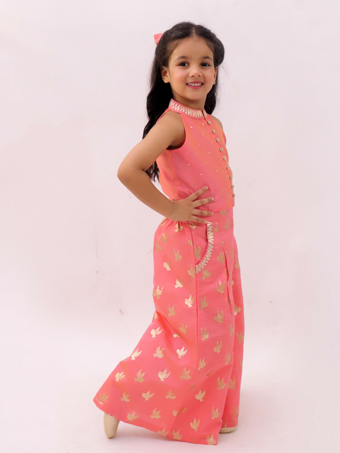 Lil Drama Mishti Peach Top and Pant Set For Girls | Swadesiicart