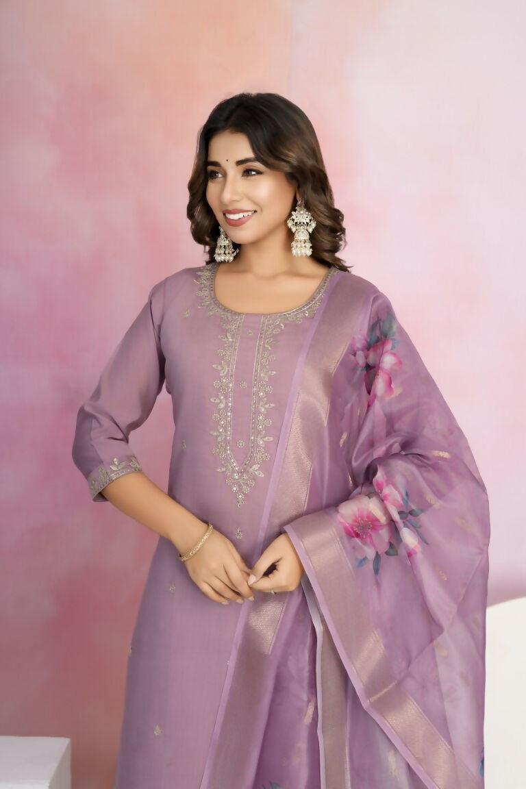 Ethnic Festive Wear Viscose Chanderi Purple Stitched Suit With Dupatta - Tanisha | Swadesiicart