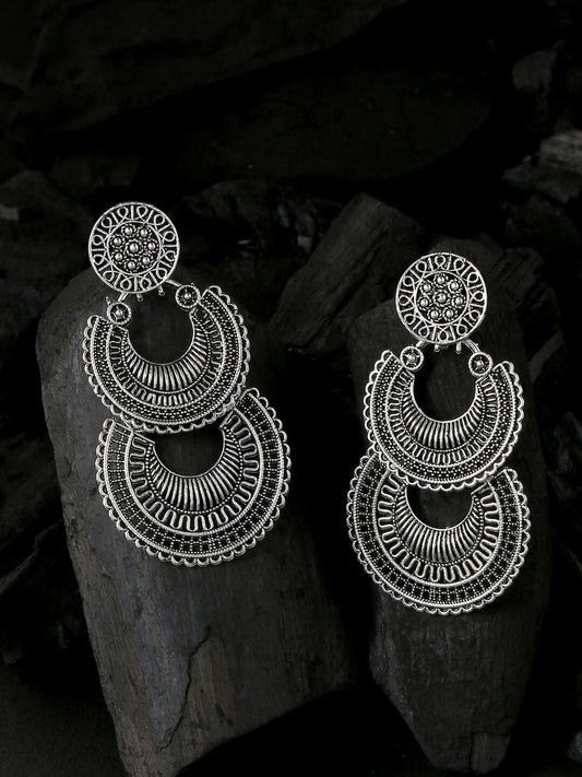 NVR Women Silver Plated Crescent Shaped Drop Earrings | Swadesiicart