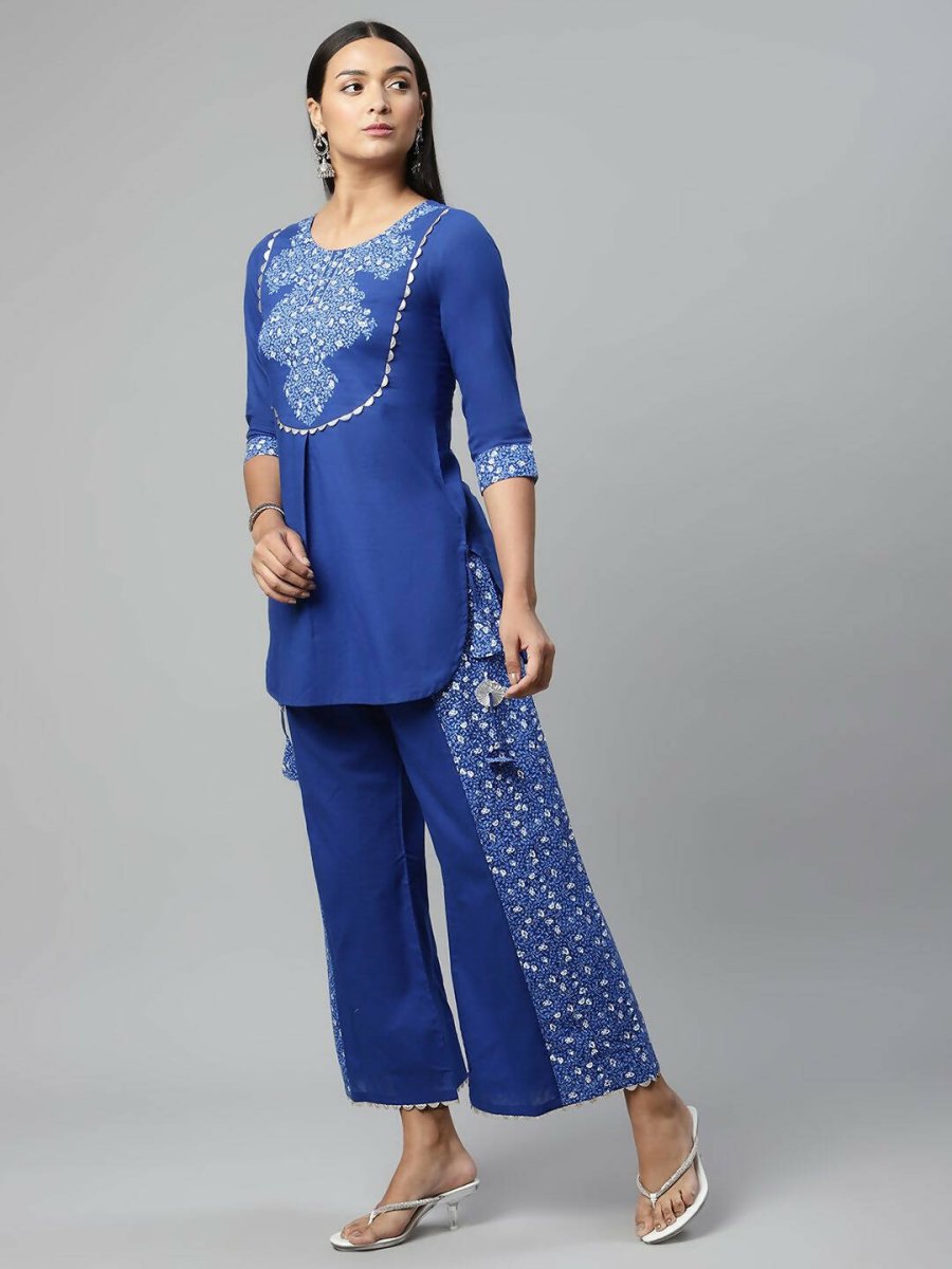 Ahalyaa Womens Royal Blue Pure Cotton Printed Kurtas | Swadesiicart