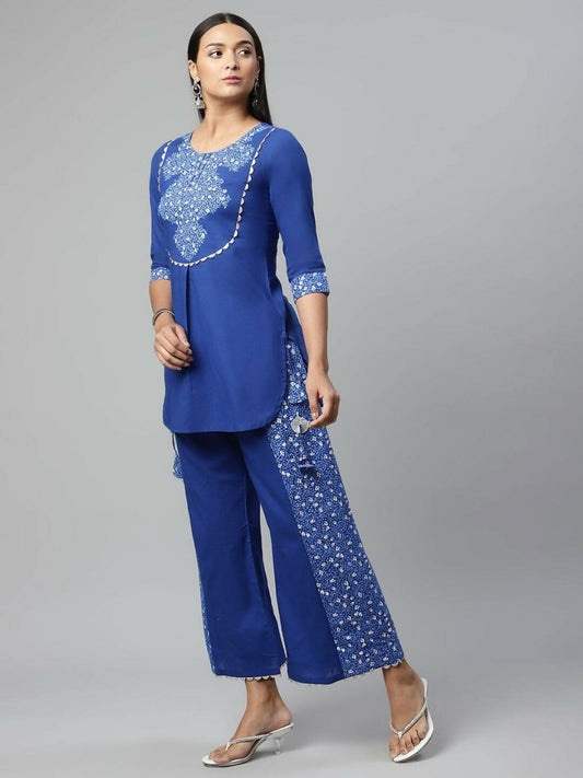 Ahalyaa Womens Royal Blue Pure Cotton Printed Kurtas | Swadesiicart