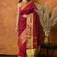 Very Much Indian Handloom Pure Cotton Linen Saree With Golden Border - Maroon | Swadesiicart