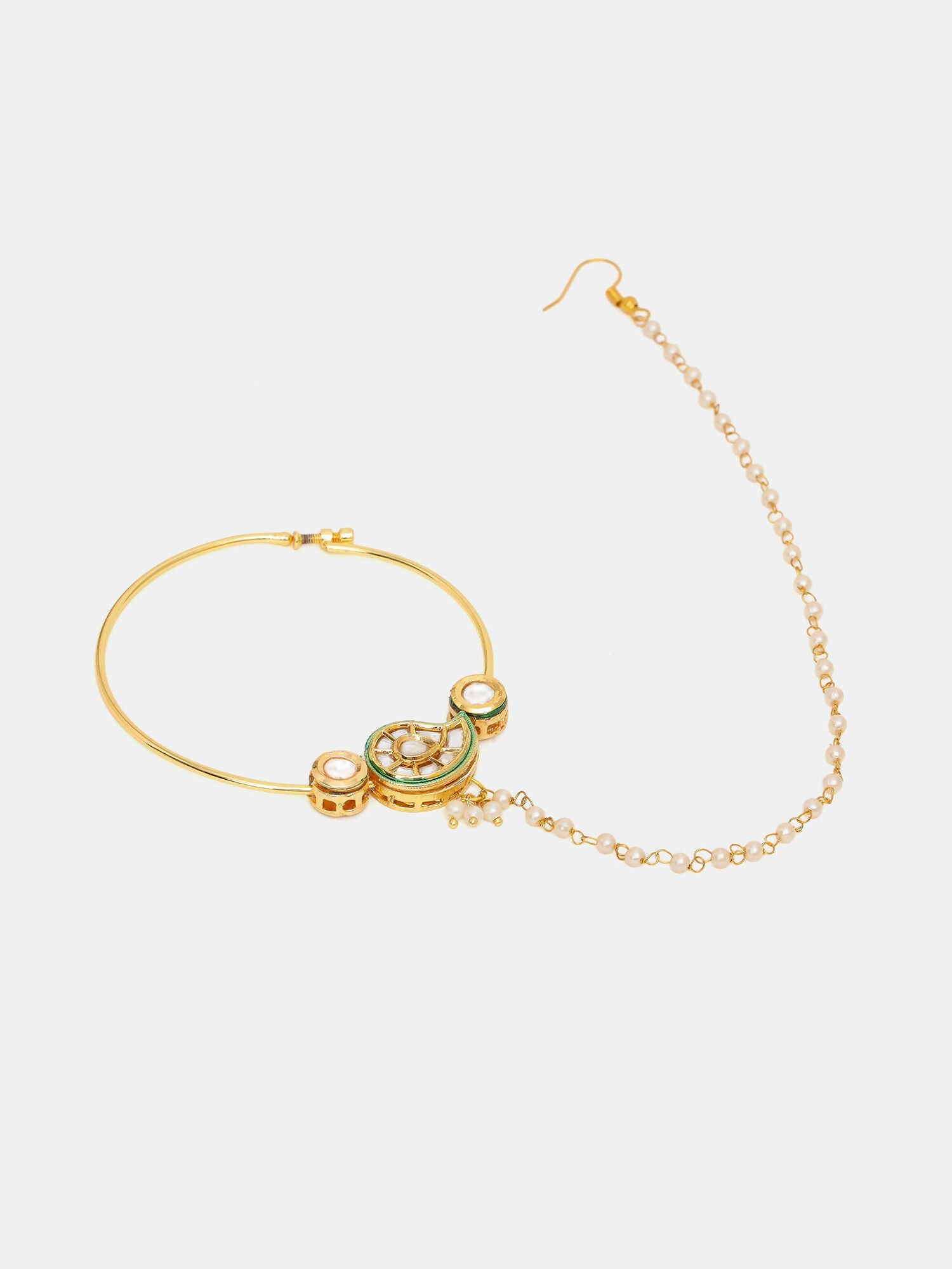 Ruby Raang 22k Gold Polished Kundan Maharani Nose Ring (Clip On) | Swadesiicart