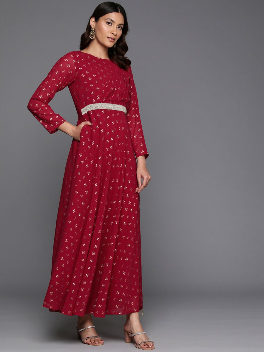 Ahalyaa Women's Traditional wear Ethnic Dress - Maroon | Swadesiicart