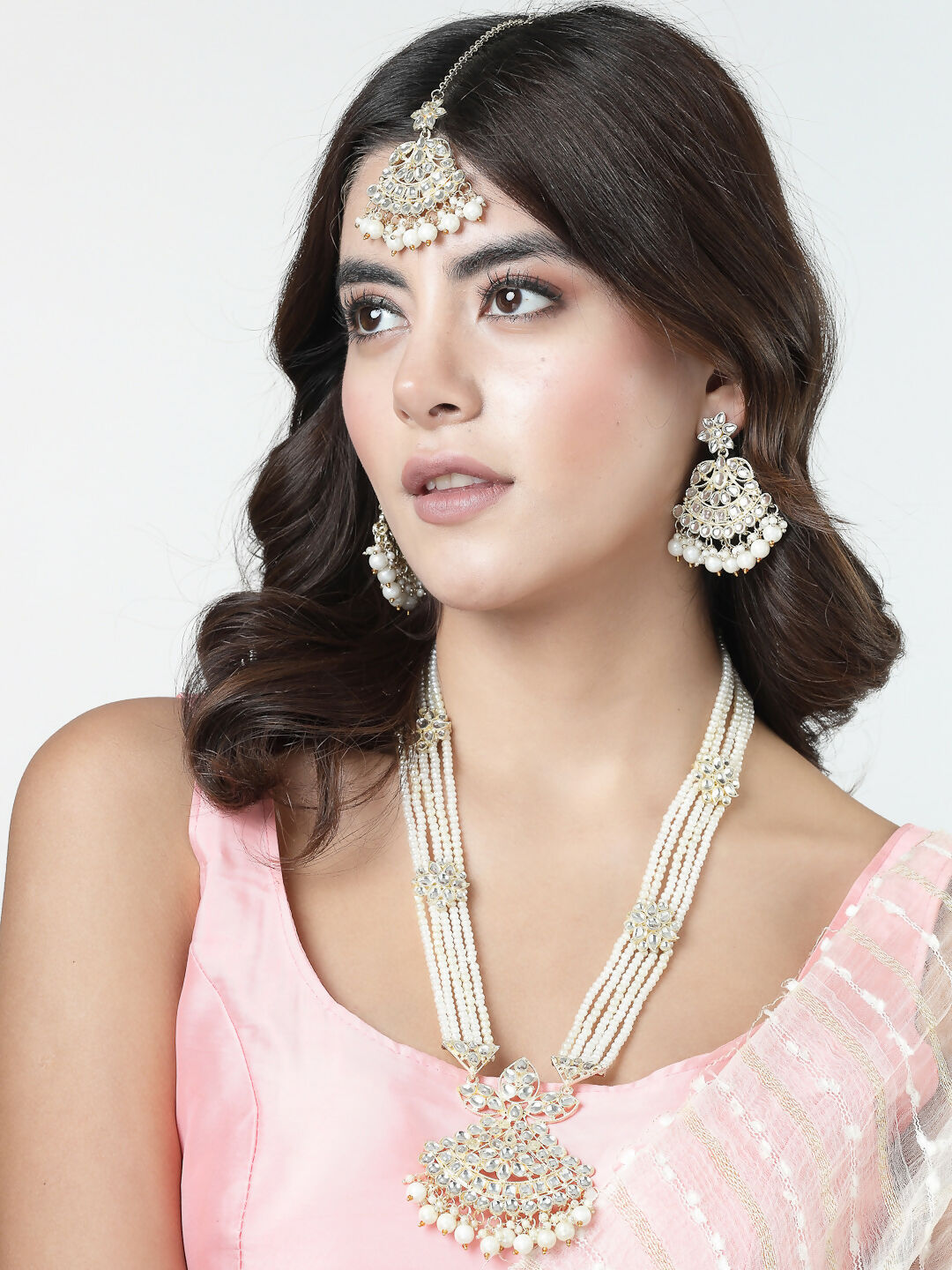 NVR Women's Gold-Polished Kundan-Studded Chandbali Earrings | Swadesiicart