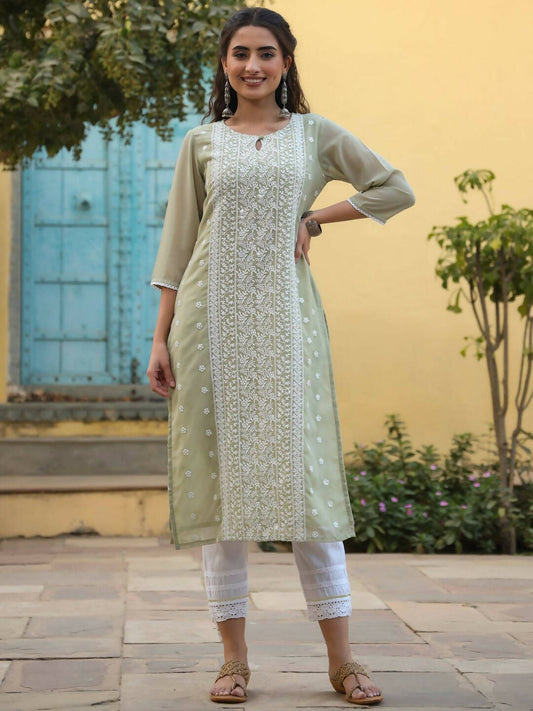 Juniper Women's Ltgreen Georgette Printed Kurta | Swadesiicart