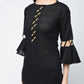 Aniyah Cotton Criss Cross Bell Sleeves Straight Kurta In Black (AN-101C) - Swadesiicart