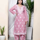 Miravan Women's Chikankari Embroidery Pink Straight Kurta & Palazzo Set | Swadesiicart