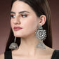 NVR Women's Silver-Plated Oxidised Artificial Stones Dome Shaped Jhumka Earrings | Swadesiicart