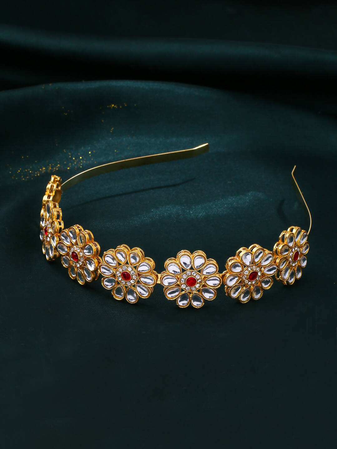 NVR Women's Rajputi Gold-Polished Kundan Matha Patti Hairband | Swadesiicart