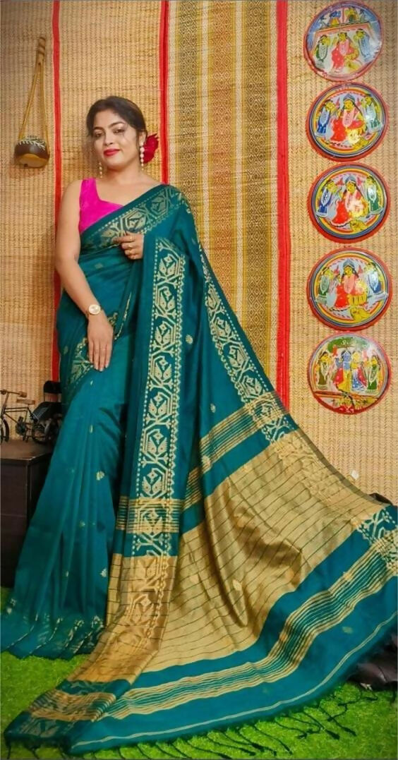 Exclusive Collection Beautiful Green Pure Cotton Woven Handloom Saree With Running Blouse Piece - Swadesiicart